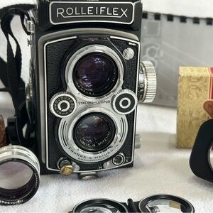 Rolleiflex Twin-Lens Reflex Film Camera - Black and Silver